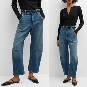 Nili Lotan Emerson High-Rise Barrel Jeans in Blue Wash 27